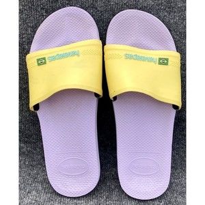 Havaianas Shoe Men Size 9-10 Brazil Purple Yellow Slide Sandal Size 41-42